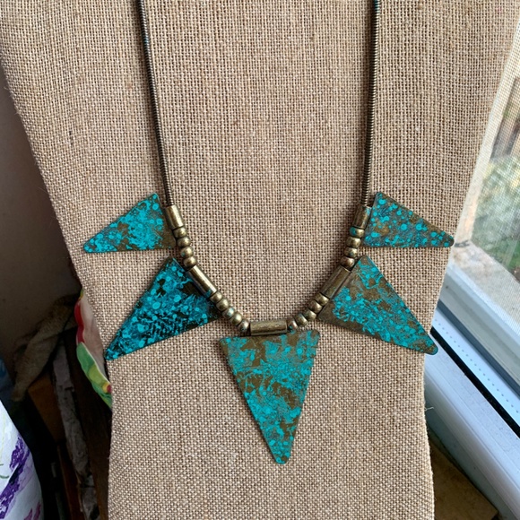 Handmade Brass Patina Triangle/Pyramid Necklace - Picture 3 of 7